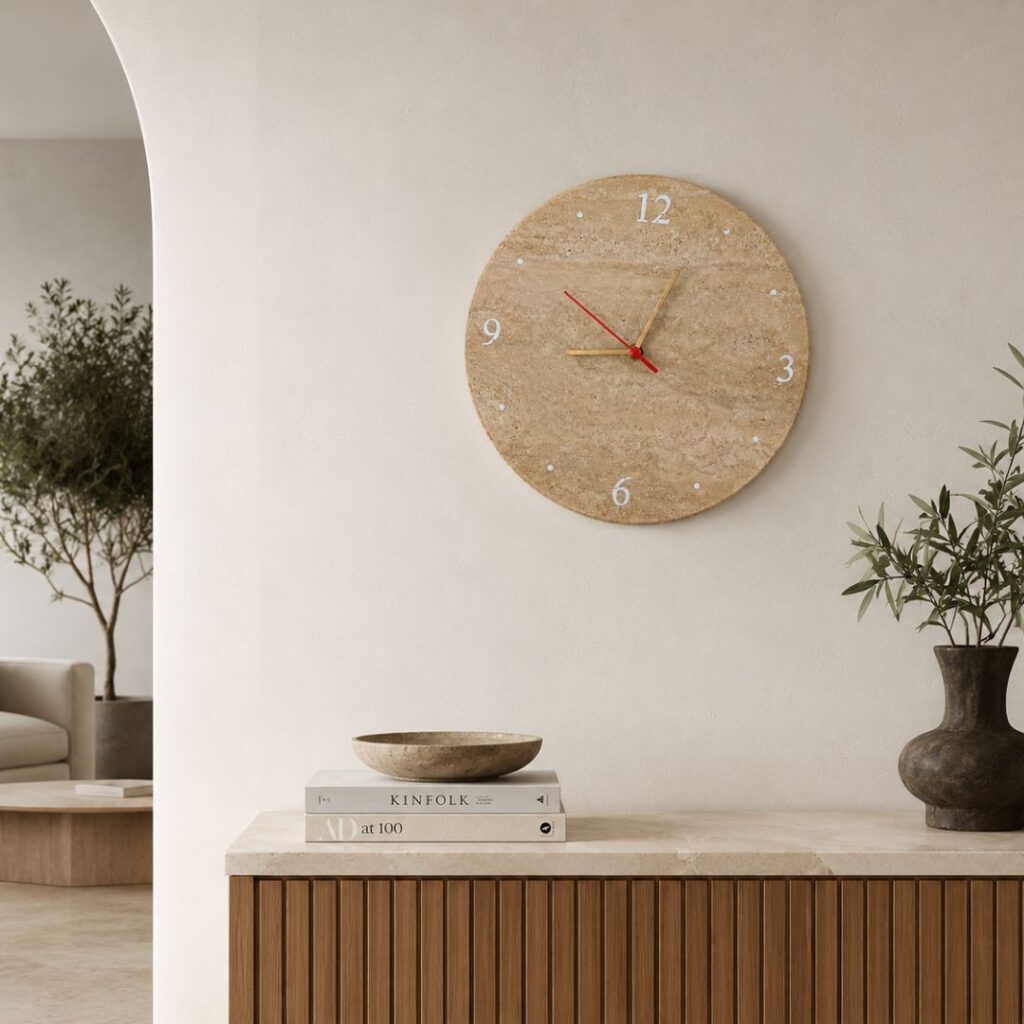 Home orologio da parete in travertino naturale – eleganza materica e design essenziale